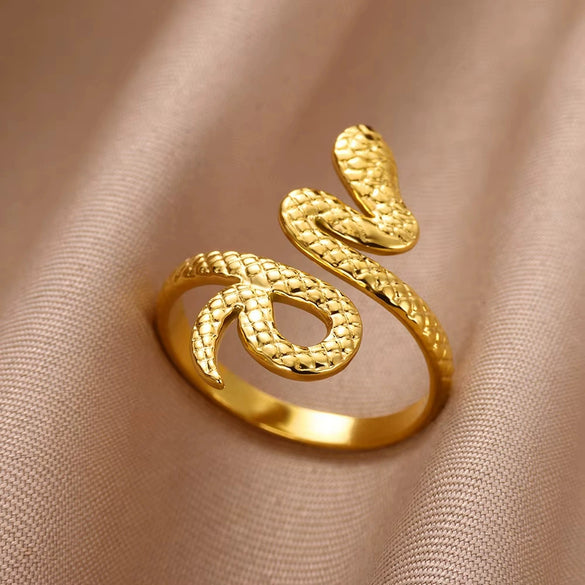 Stainless Steel Snake Animal Exaggerated Gothic Punk Style Electroplated Open Ring Jewelry