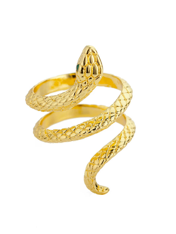 Stainless Steel Snake Animal Exaggerated Gothic Punk Style Electroplated Open Ring Jewelry