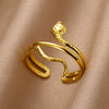 Stainless Steel Snake Animal Exaggerated Gothic Punk Style Electroplated Open Ring Jewelry