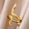 Stainless Steel Snake Animal Exaggerated Gothic Punk Style Electroplated Open Ring Jewelry
