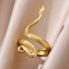 Stainless Steel Snake Animal Exaggerated Gothic Punk Style Electroplated Open Ring Jewelry