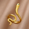 Stainless Steel Snake Animal Exaggerated Gothic Punk Style Electroplated Open Ring Jewelry