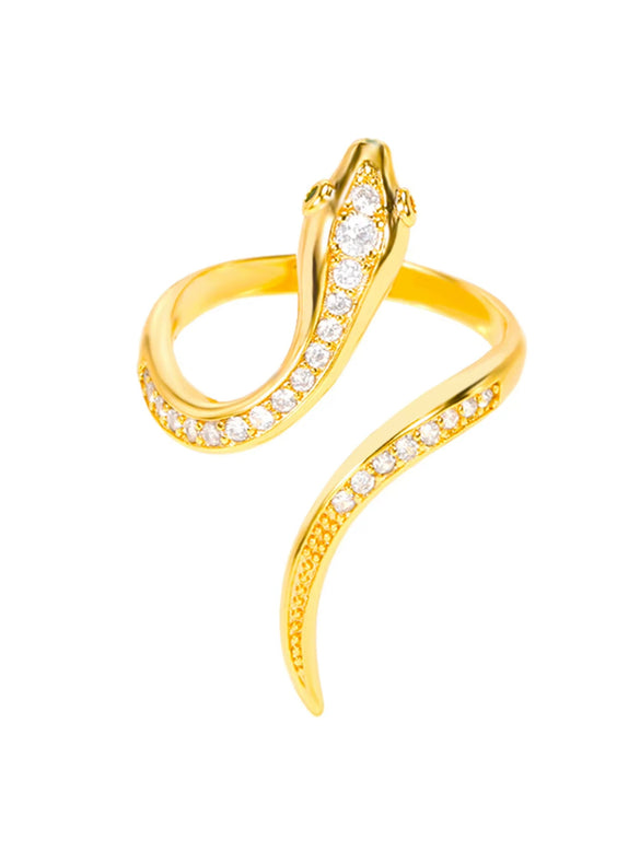Stainless Steel Snake Animal Exaggerated Gothic Punk Style Electroplated Open Ring Jewelry