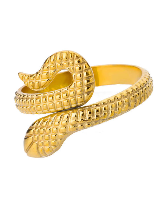Stainless Steel Snake Animal Exaggerated Gothic Punk Style Electroplated Open Ring Jewelry