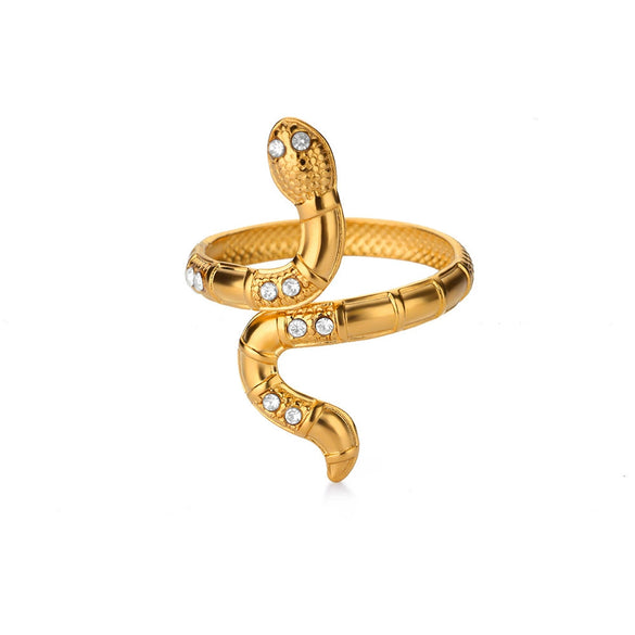 Stainless Steel Snake Animal Exaggerated Gothic Punk Style Electroplated Open Ring Jewelry
