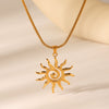 Stainless Steel Snake Bone Chain Titanium Steel Geometric Pendant Necklace With Hammer Spiral Sun Design Electroplated
