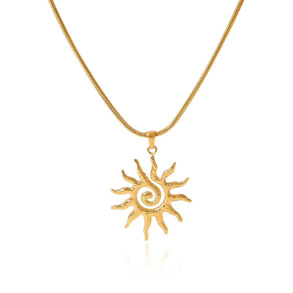 Stainless Steel Snake Bone Chain Titanium Steel Geometric Pendant Necklace With Hammer Spiral Sun Design Electroplated
