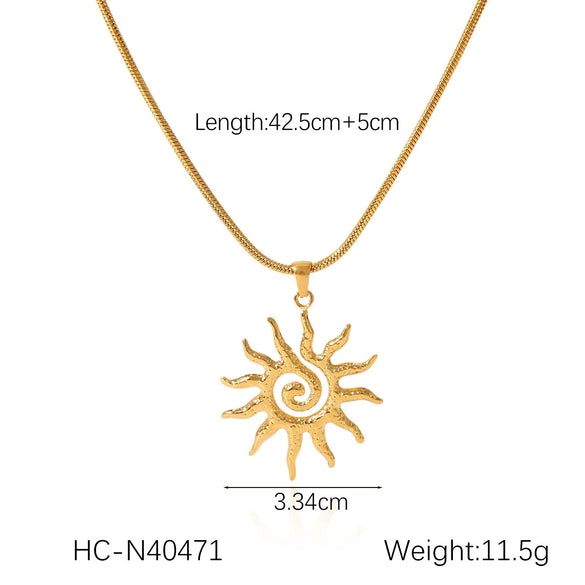 Stainless Steel Snake Bone Chain Titanium Steel Geometric Pendant Necklace With Hammer Spiral Sun Design Electroplated