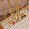 Stainless Steel Snake Chain Necklace With Oval Color Zircon Pendant Electroplating Light Luxury Retro Style Unisex