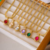Stainless Steel Snake Chain Necklace With Oval Color Zircon Pendant Electroplating Light Luxury Retro Style Unisex