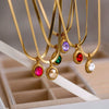 Stainless Steel Snake Chain Necklace With Oval Color Zircon Pendant Electroplating Light Luxury Retro Style Unisex
