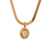 Stainless Steel Snake Chain Necklace With Oval Color Zircon Pendant Electroplating Light Luxury Retro Style Unisex
