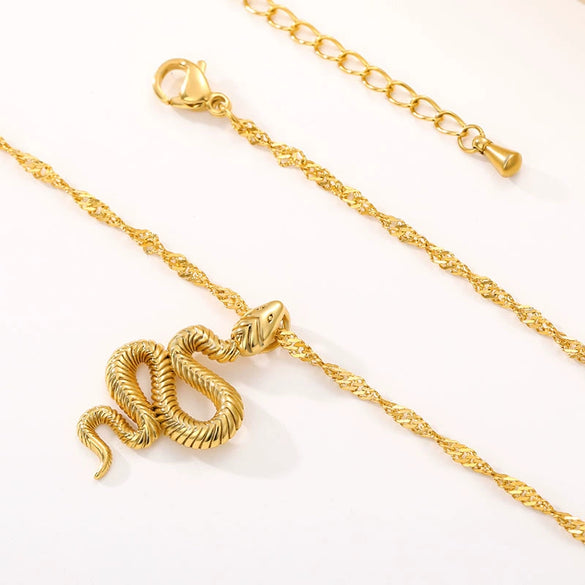 Stainless Steel Snake Cobra Pendant Unisex Necklace With Snake Bone Chain And Animal Zodiac Design Electroplated