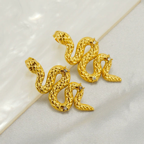Stainless Steel Snake Earrings Electroplated With Animal Zodiac Style
