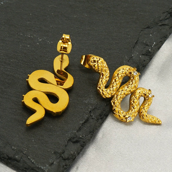 Stainless Steel Snake Earrings Electroplated With Animal Zodiac Style