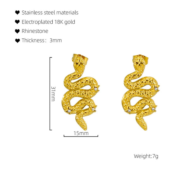 Stainless Steel Snake Earrings Electroplated With Animal Zodiac Style