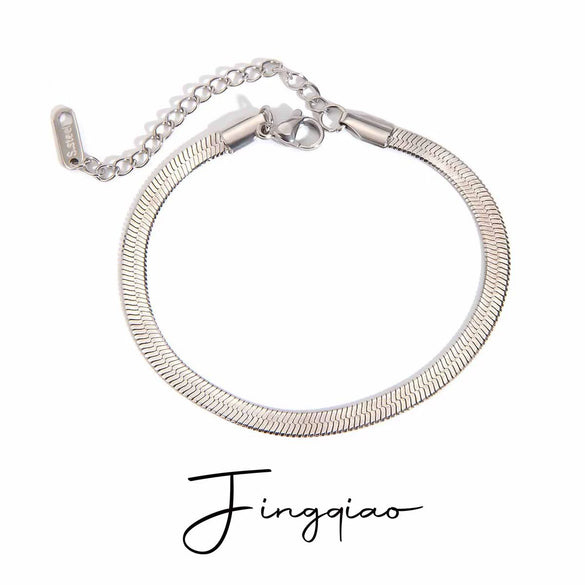 Stainless Steel Snake Flat Chain Bracelet Jewelry