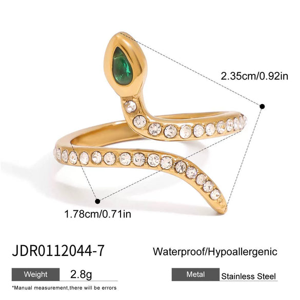 Stainless Steel Snake Geometric Ring Jewelry Electroplated With Gold And Set With Zircon