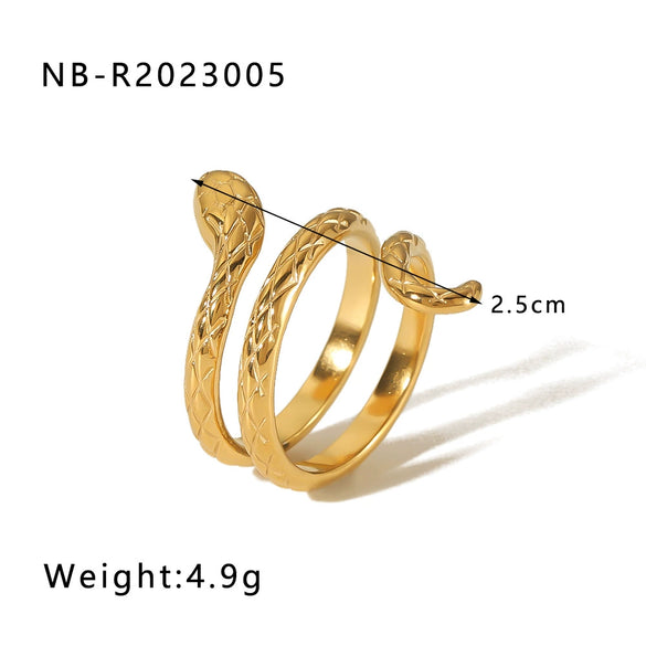 Stainless Steel Snake Shaped Geometric Ring For Women With Vacuum Electroplated 18K Gold Finish