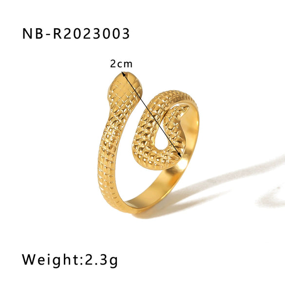 Stainless Steel Snake Shaped Geometric Ring For Women With Vacuum Electroplated 18K Gold Finish