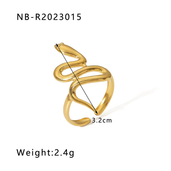 Stainless Steel Snake Shaped Geometric Ring For Women With Vacuum Electroplated 18K Gold Finish