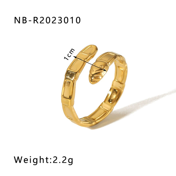 Stainless Steel Snake Shaped Geometric Ring For Women With Vacuum Electroplated 18K Gold Finish