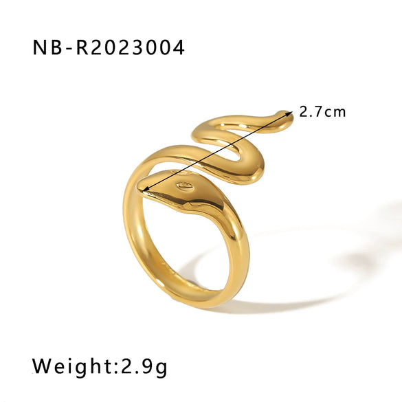 Stainless Steel Snake Shaped Geometric Ring For Women With Vacuum Electroplated 18K Gold Finish