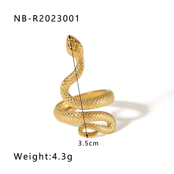 Stainless Steel Snake Shaped Geometric Ring For Women With Vacuum Electroplated 18K Gold Finish