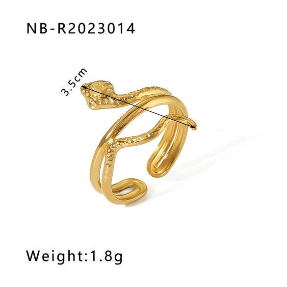 Stainless Steel Snake Shaped Geometric Ring For Women With Vacuum Electroplated 18K Gold Finish
