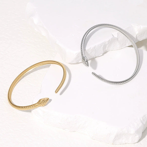 Stainless Steel Snake Shaped Open Adjustable Creative Street Bracelet With Electroplating