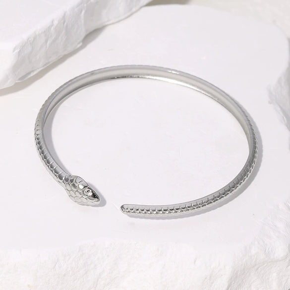 Stainless Steel Snake Shaped Open Adjustable Creative Street Bracelet With Electroplating