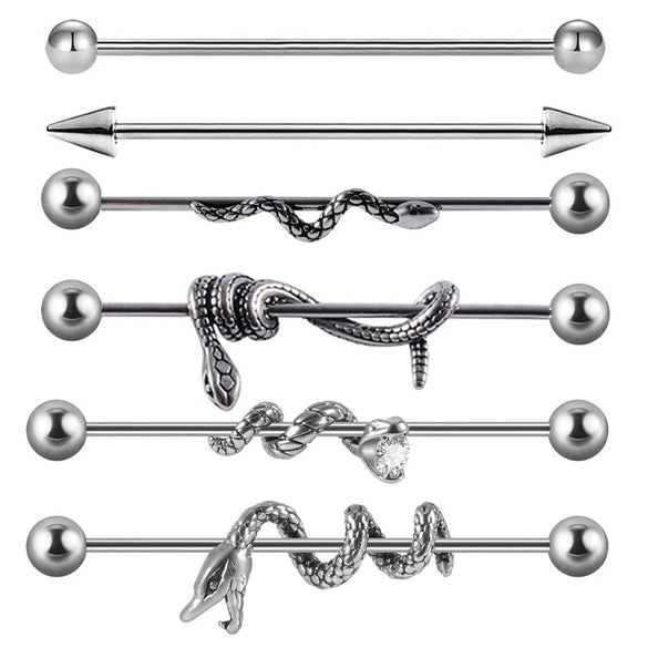 Stainless Steel Snakeshaped Barbell Earrings With Animal Zodiac Style And Electroplating Treatment