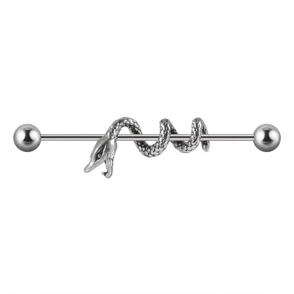 Stainless Steel Snakeshaped Barbell Earrings With Animal Zodiac Style And Electroplating Treatment