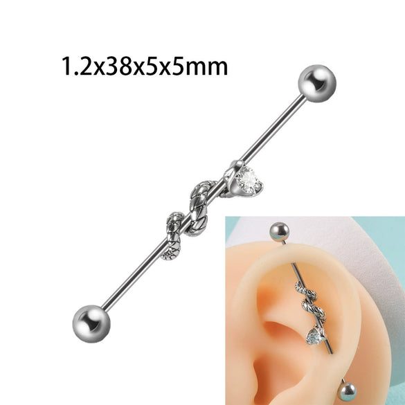 Stainless Steel Snakeshaped Barbell Earrings With Animal Zodiac Style And Electroplating Treatment
