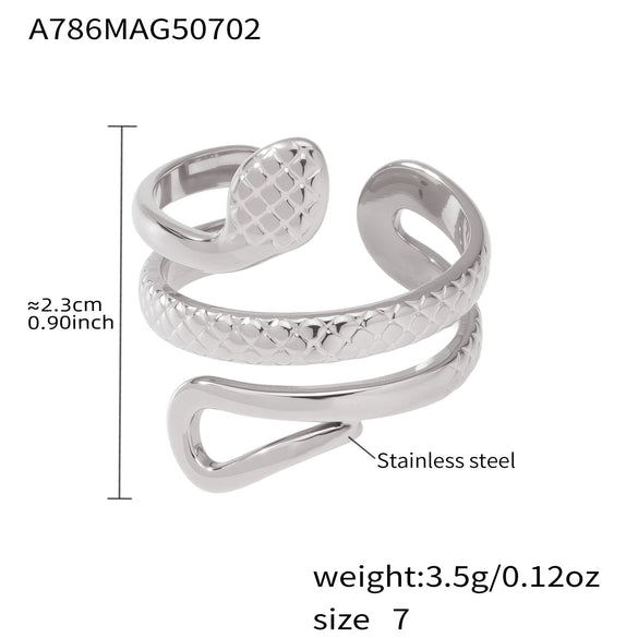316L Stainless Steel Snakeshaped Geometric Ring Electroplated Hand Jewelry For Women