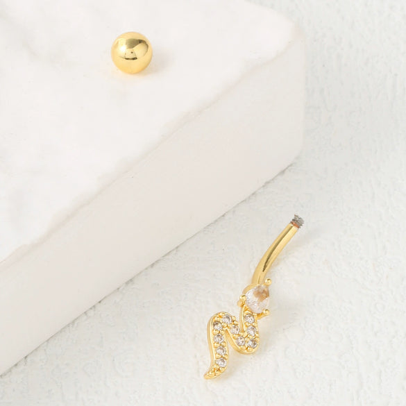 Stainless Steel Snakeshaped Navel Ring With Electroplating For Women