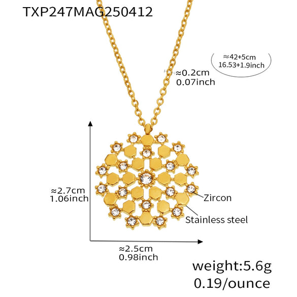 316L Stainless Steel Snowflake Czech Rhinestone Jewelry Set With 18K Real Gold Electroplating For Women
