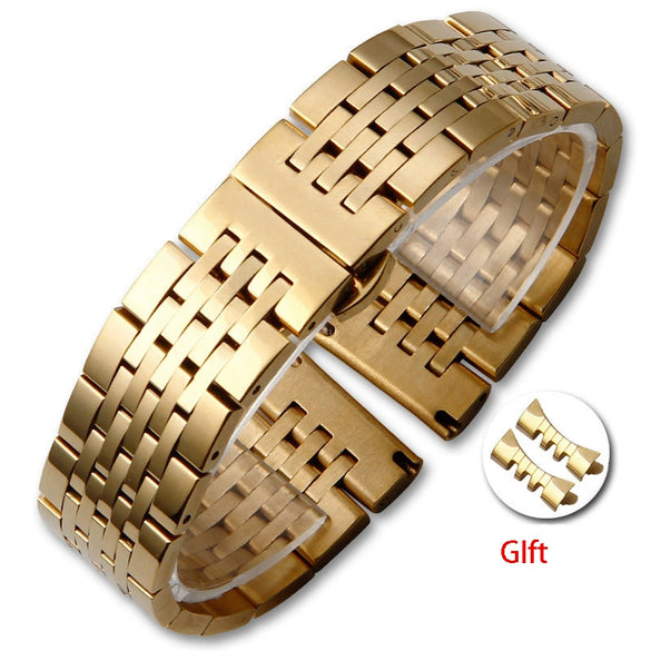 Stainless Steel Solid Seven Bead Watch Strap Replacement Bracelet With Curved End Locking Clasp Natural Style