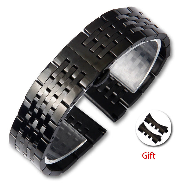 Stainless Steel Solid Seven Bead Watch Strap Replacement Bracelet With Curved End Locking Clasp Natural Style