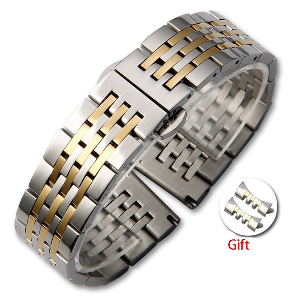 Stainless Steel Solid Seven Bead Watch Strap Replacement Bracelet With Curved End Locking Clasp Natural Style