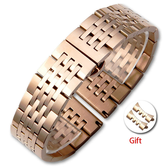 Stainless Steel Solid Seven Bead Watch Strap Replacement Bracelet With Curved End Locking Clasp Natural Style