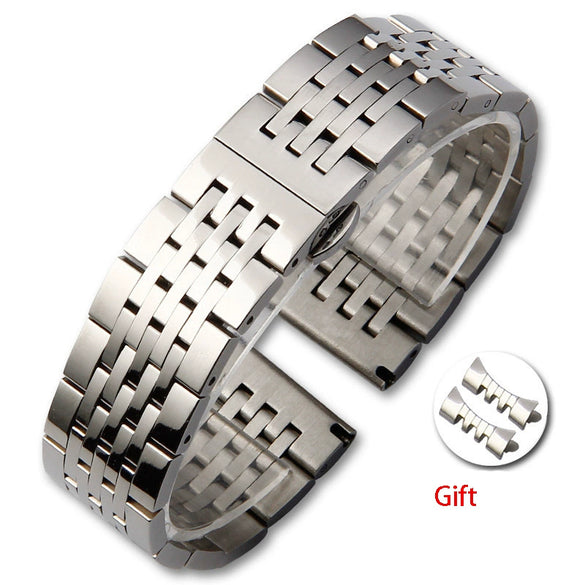 Stainless Steel Solid Seven Bead Watch Strap Replacement Bracelet With Curved End Locking Clasp Natural Style