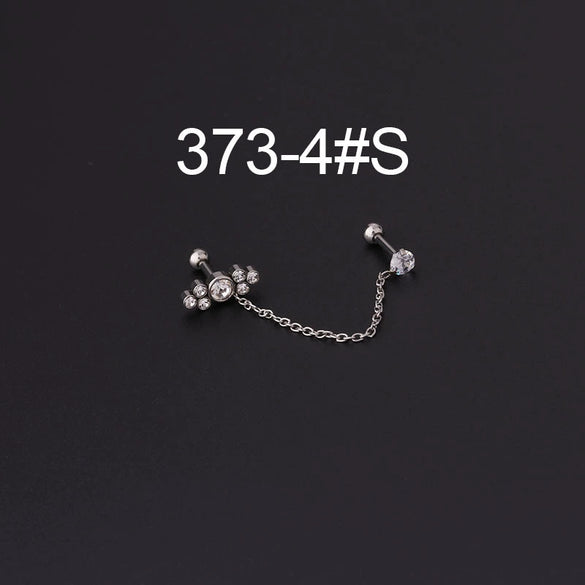 Stainless Steel Split Double Ear Hole Screw Ball Earring With Chain Simple Style