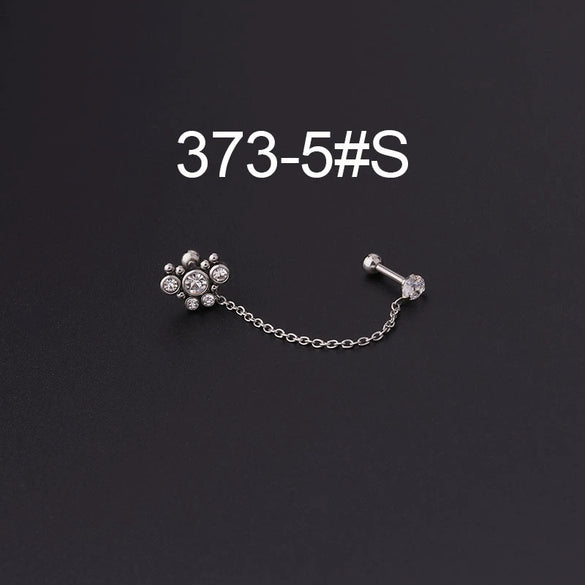 Stainless Steel Split Double Ear Hole Screw Ball Earring With Chain Simple Style