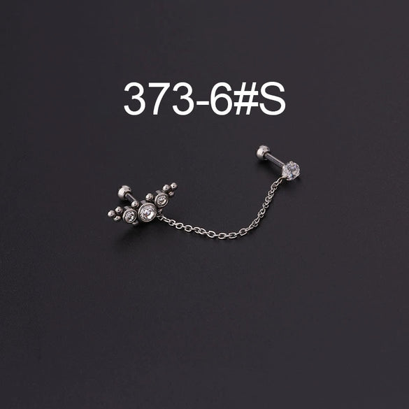 Stainless Steel Split Double Ear Hole Screw Ball Earring With Chain Simple Style