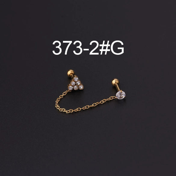 Stainless Steel Split Double Ear Hole Screw Ball Earring With Chain Simple Style
