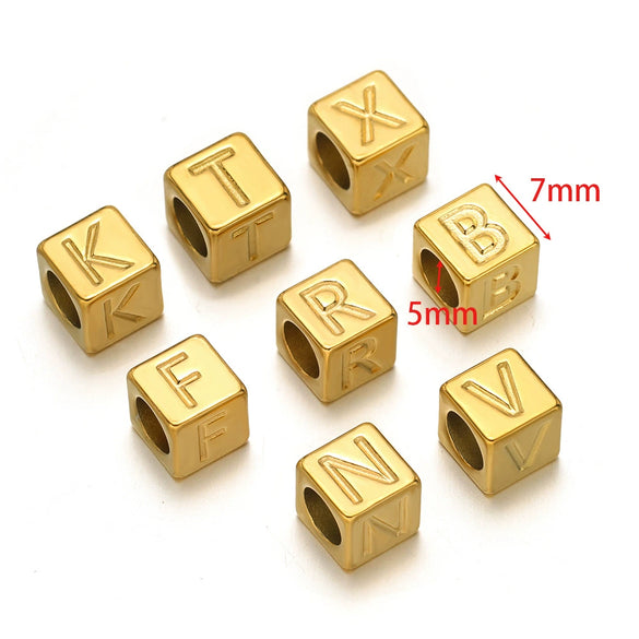 Stainless Steel Square Bead Jewelry Accessories With Engraved English Letters And Electroplating