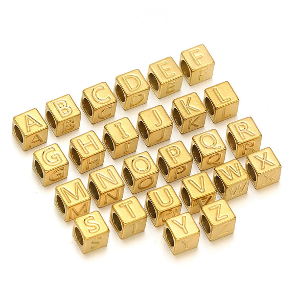 Stainless Steel Square Bead Jewelry Accessories With Engraved English Letters And Electroplating