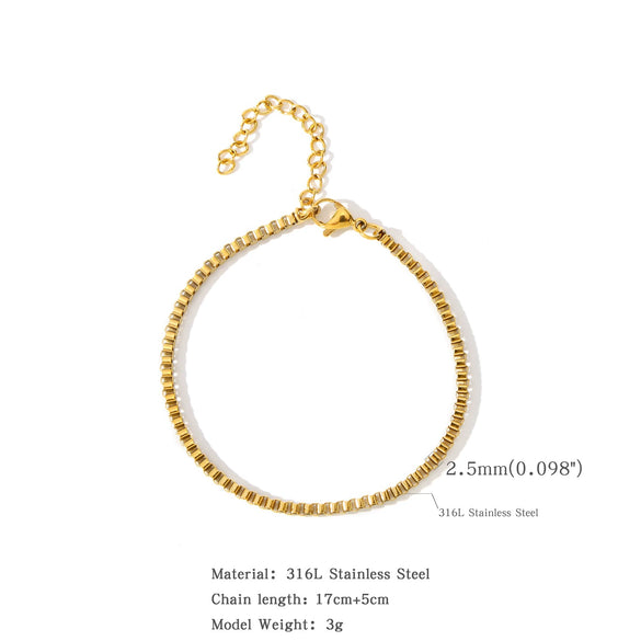 Stainless Steel Square Box Chain 18K Bracelet Electroplated Geometric Style For Men And Women