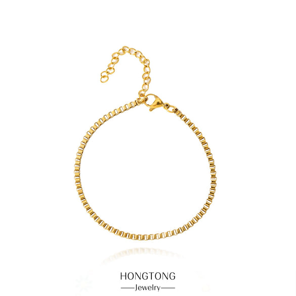 Stainless Steel Square Box Chain 18K Bracelet Electroplated Geometric Style For Men And Women